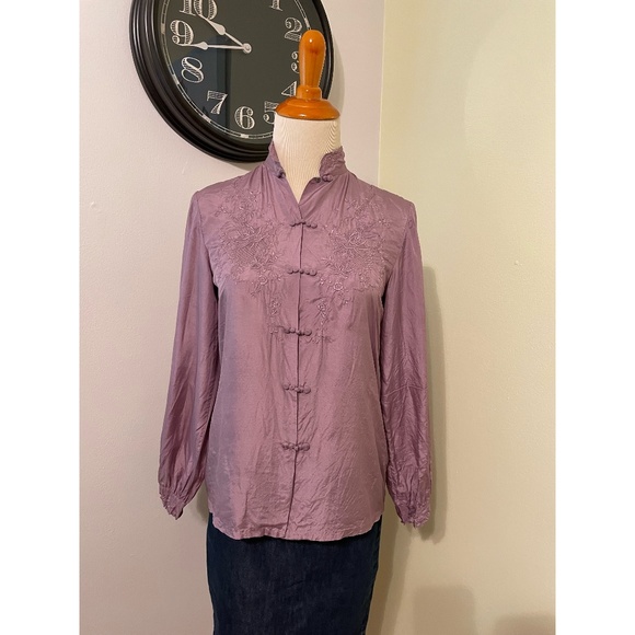 Vintage French Silk Cheongsam style top 100% silk, never worn 32 chest XS - Picture 1 of 10